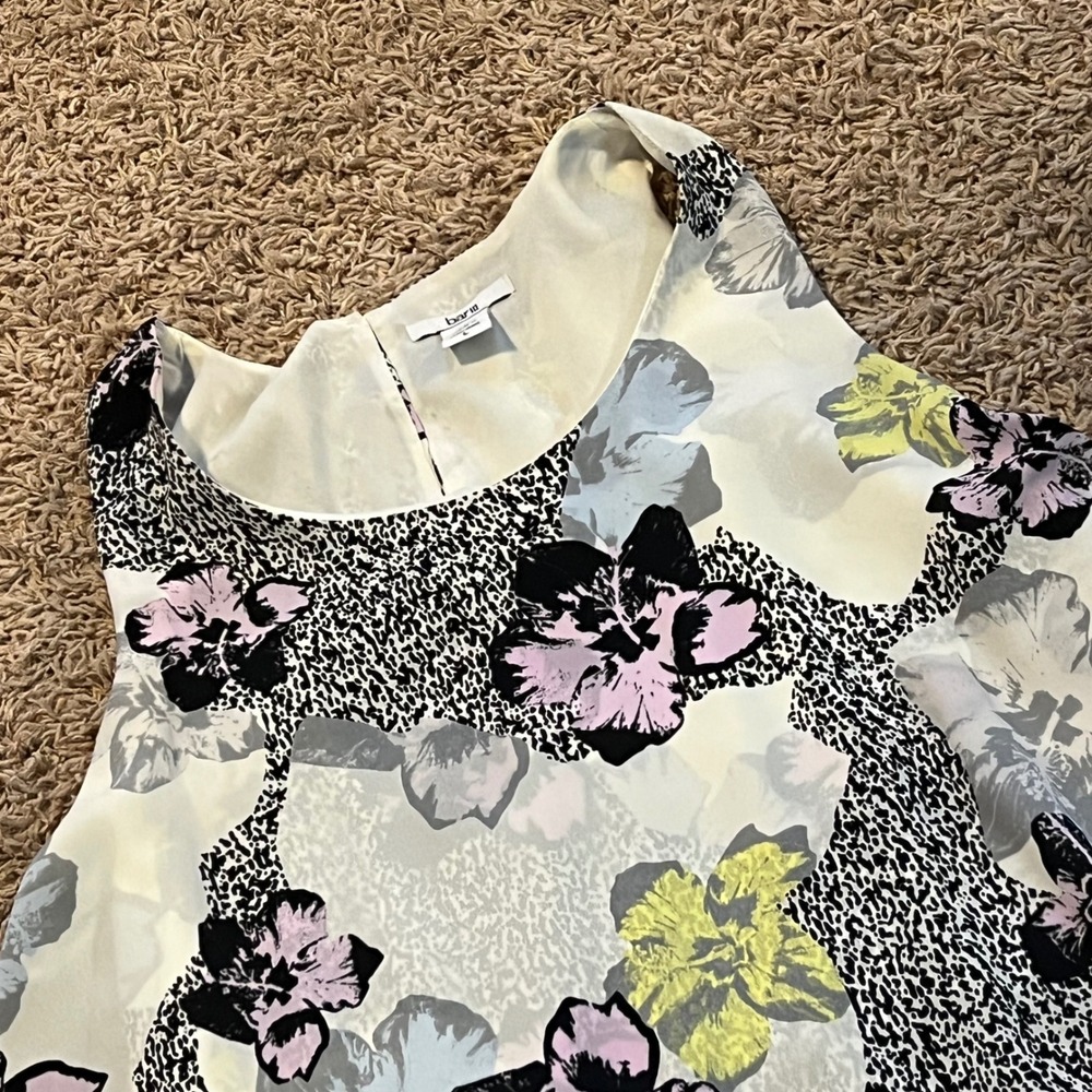 Bar III Floral Print Sleeveless Double Layer Overlay Shift Dress White Pink L